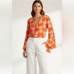 Trina Turk Orange and White Embellished Top